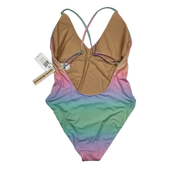 Sports Illustrated Rainbow Print One Piece Swimsuit Size 12 Plunge Neck Maillot - Picture 3 of 9